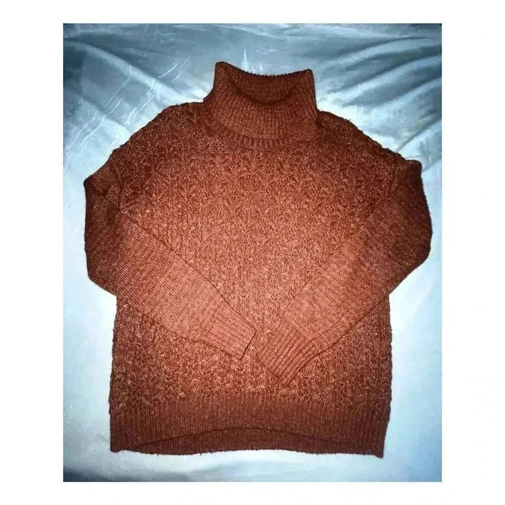 Aventura Womens Orange Blend Chunky Rib Knit Turtleneck Sweater